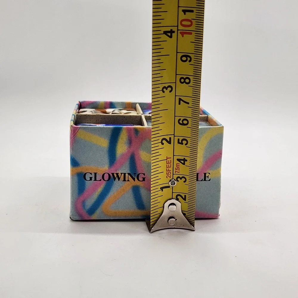 Vintage Glowing Candle Set 4pc Handmade Multi Color Abstract Floral Votive Box